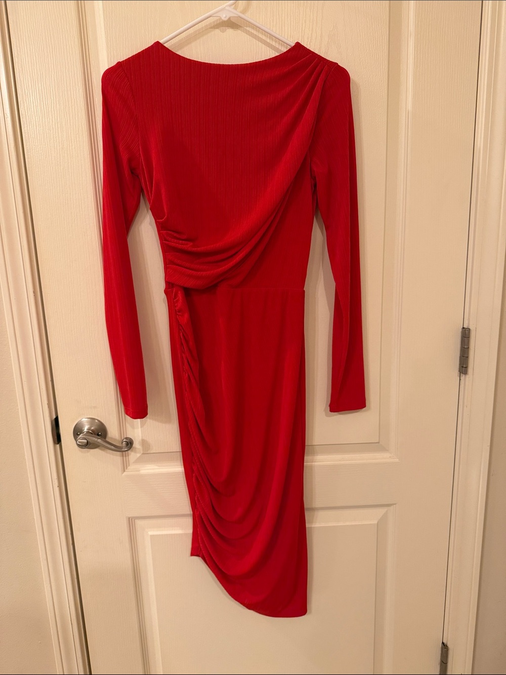 H&M Red Long-Sleeve Draped Midi Dress